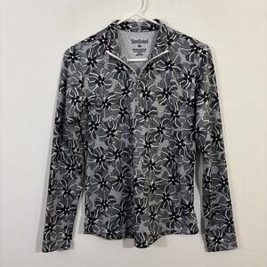San Soleil XS Floral Long Sleeve Top Gray Quarter‎ Zip UPF 50 Golf Equestrian